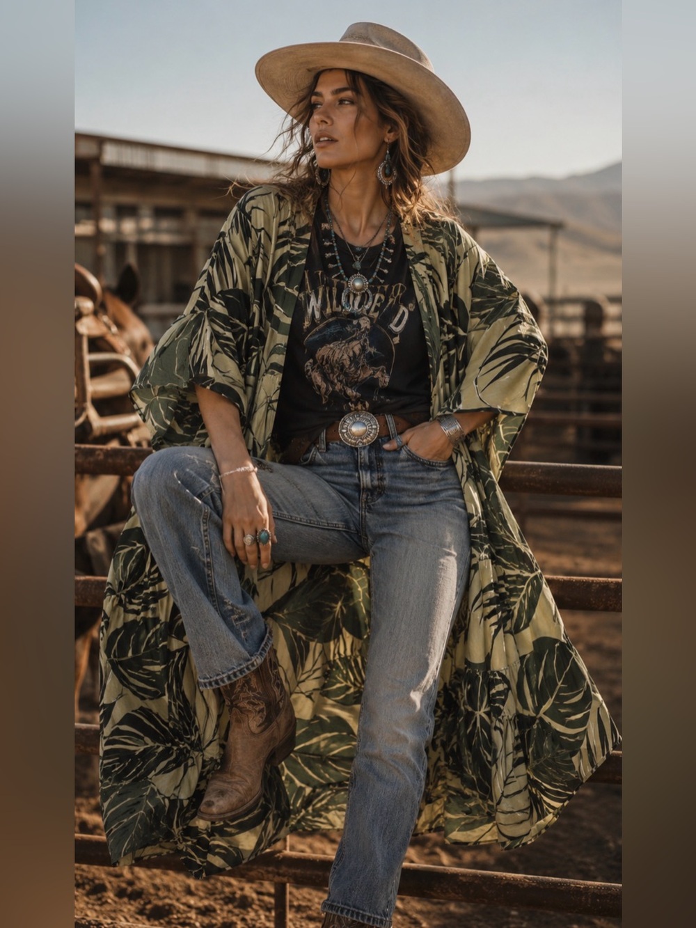 New‼️ Umgee Kimono Satin Open Front Duster 🌴 Tropical Floral Print Top